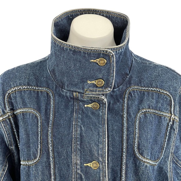 Jeremiah Whipp Womens Blue Denim Collared Pockets Plaid Lined Trucker Jacket S - Picture 4 of 11